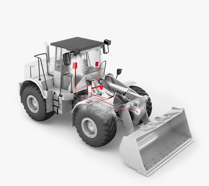 Radlader mit integriertem Pfreundt Wiegesystem für präzises Wiegen. Ideal für vielseitige Anwendungen auf Baustellen.