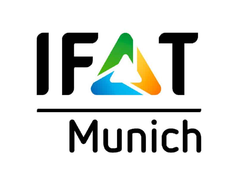 Logo der IFAT München, einer Fachmesse für Umwelttechnologien. Pfreundt zeigt dort mobile Wiegesysteme.