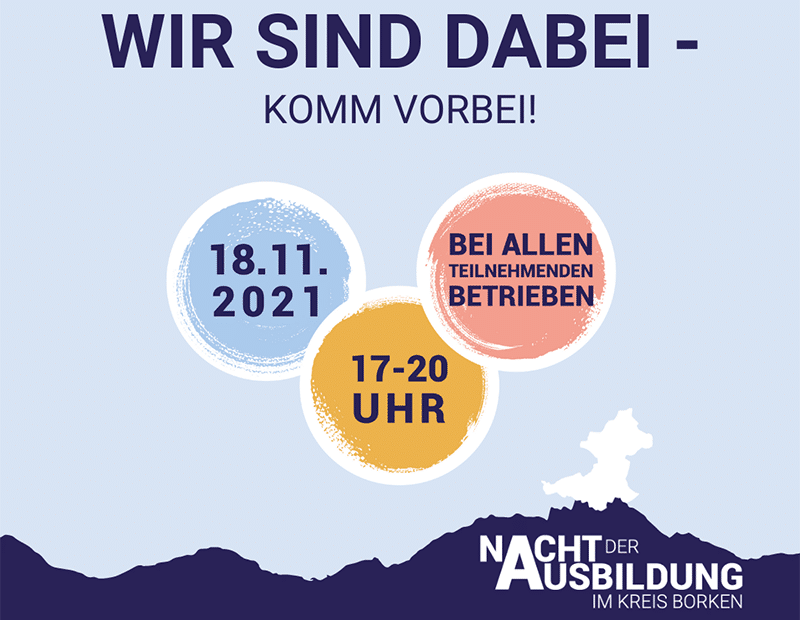 Veranstaltungshinweis: Nacht der Ausbildung am 18.11.2021, 17-20 Uhr, bei allen teilnehmenden Betrieben im Kreis Borken.