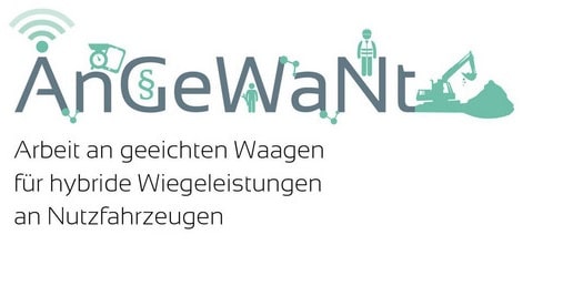 AnGeWant-Logo mit Slogan Arbeit an geeichten Waagen für hybride Wiegeleistungen an Nutzfahrzeugen.