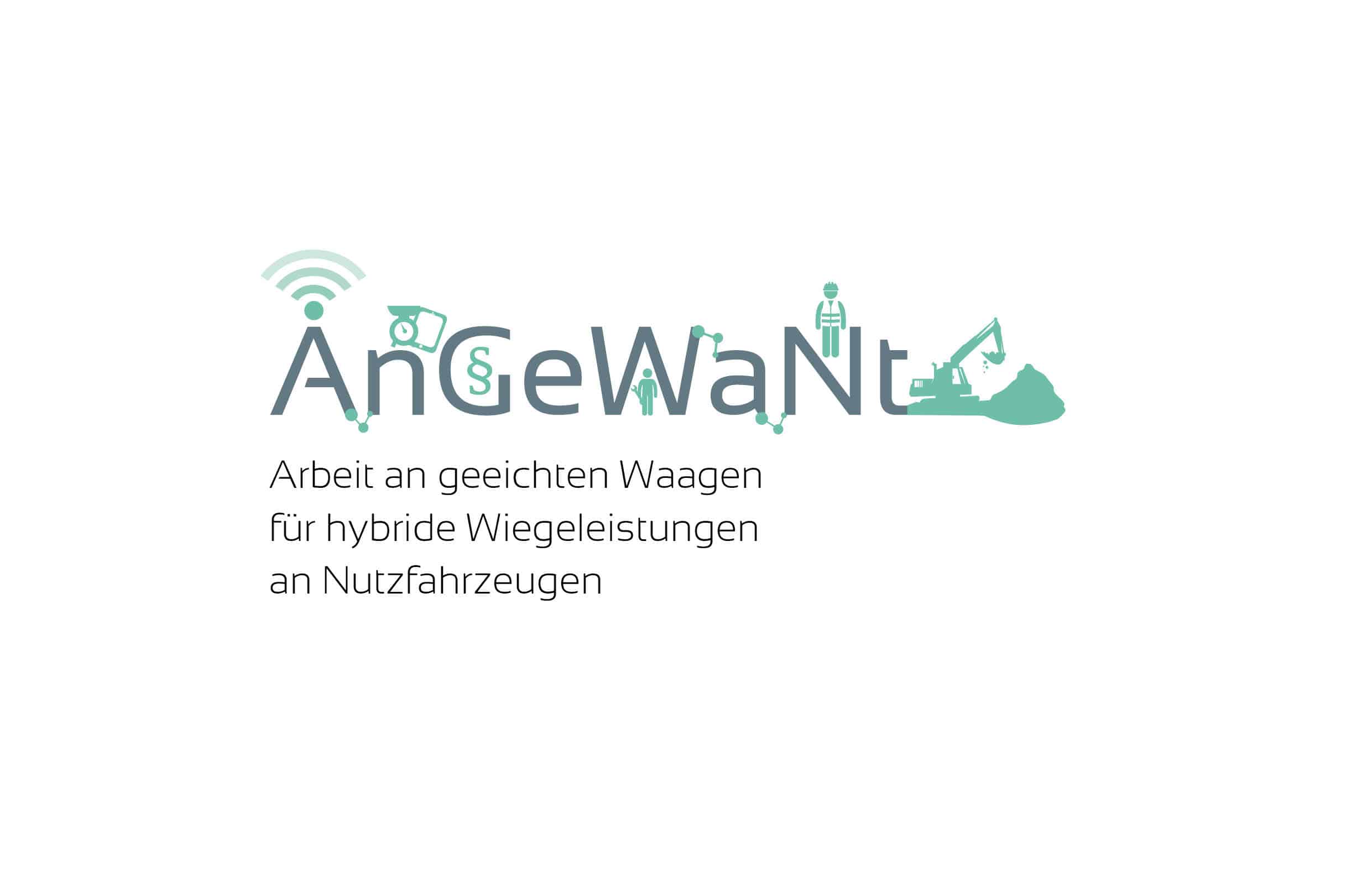 Logo von Pfreundt für die Arbeit mit geeichten Waagen an Nutzfahrzeugen, zeigt ein Bagger- und Bauarbeitersymbol.
