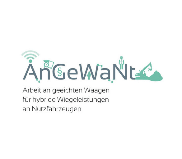 Pfreundt Logo mit Text AnGeWaNt, für mobile Wiegesysteme in Nutzfahrzeugen, u. a. Bagger- und Kranwaagen.