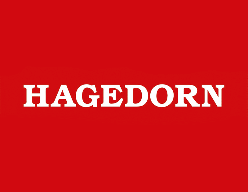 Rotes Logo mit weißem Text Hagedorn. Firma Pfreundt bietet mobile Wiegesysteme für Kranwaagen, Baggerwaagen und mehr.