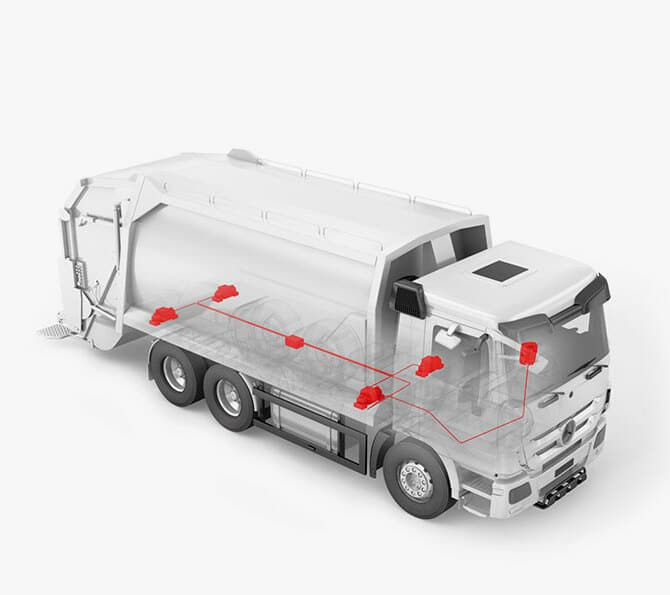 Transparenter Lkw mit Pfreundt Wiegesystem, sensorgesteuert für präzise Gewichtserfassung und erhöhte Effizienz.