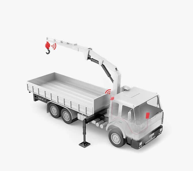 LKW mit Kranarm und Pfreundt Wiegesystem, Symbol für innovative mobile Wiegelösungen im Transportbereich.