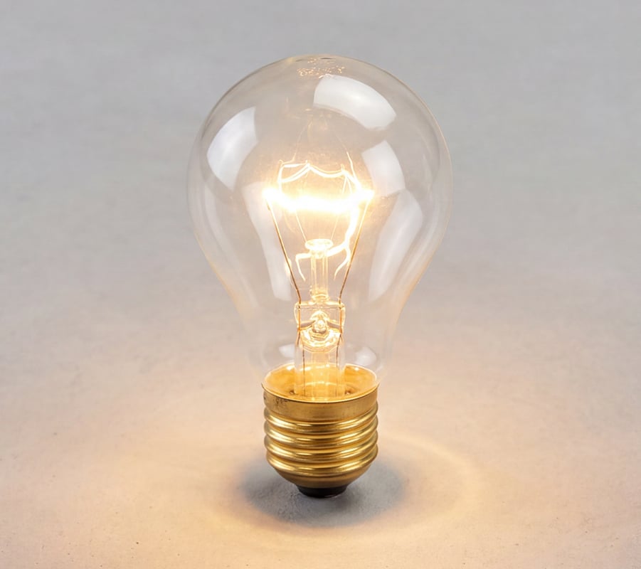 Kreisförmige Glühbirne leuchtet auf grauem Hintergrund, symbolisiert Innovation bei Pfreundt.
