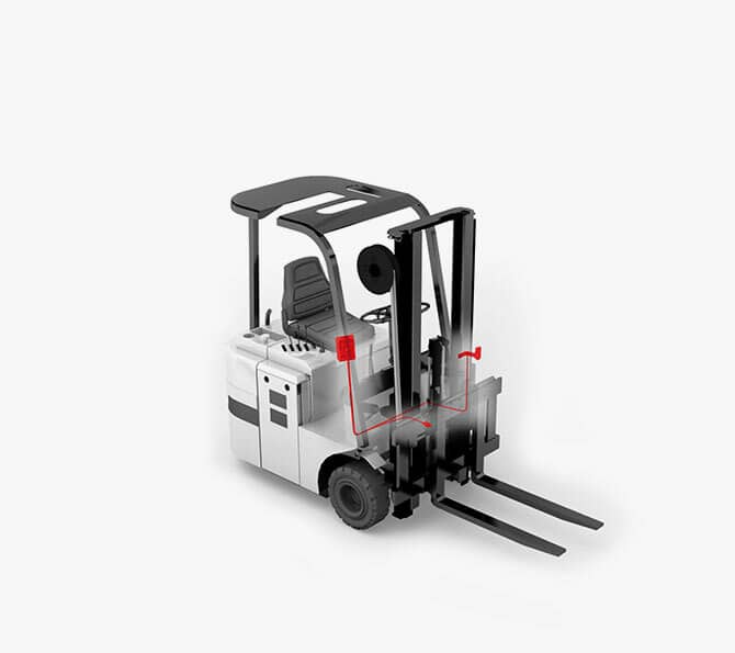 Gabelstapler mit integriertem mobilen Wiegesystem von Pfreundt, ideal für effiziente Ladekontrolle in verschiedenen Anwendungen.